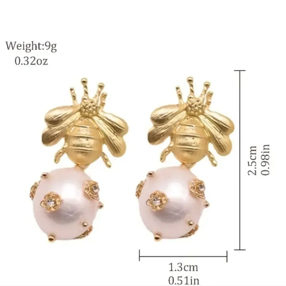 Gorgeous Bee Cultured Baroque Freshwater Pearl Drop Earrings 18k Gold Pl…